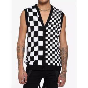 Hot Topic Split Black White Checkered Knit Sweater Vest Size XS Mens Goth Punk
